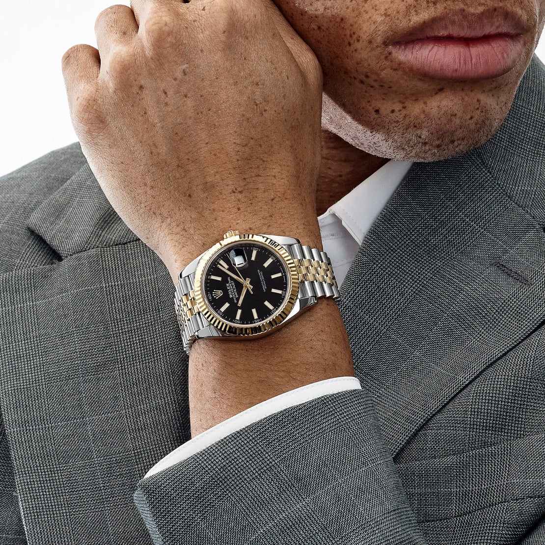 Datejust Stainless Steel Yellow Gold Black Dial Jubilee
