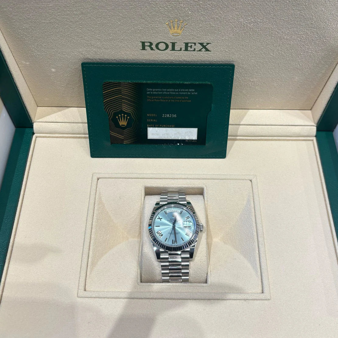 Day-Date Platinum Ice Blue Roman Numerals Dial