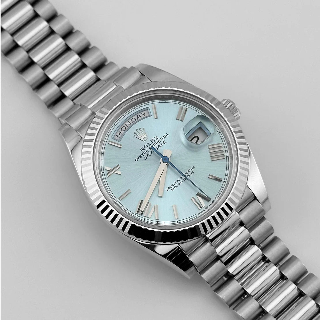 Day-Date Platinum Ice Blue Roman Numerals Dial