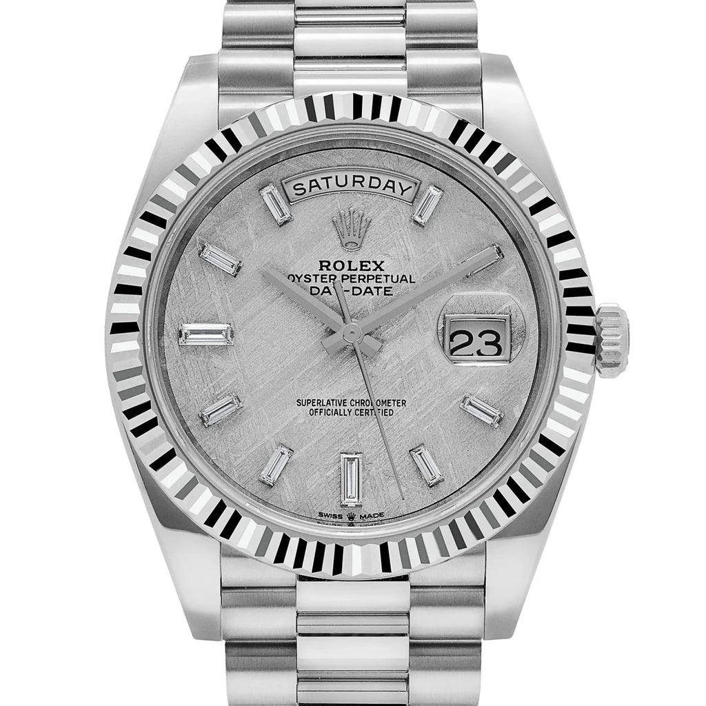 Rolexx  Day-Date  Platinum Meteorite Diamond Baguette Dial
