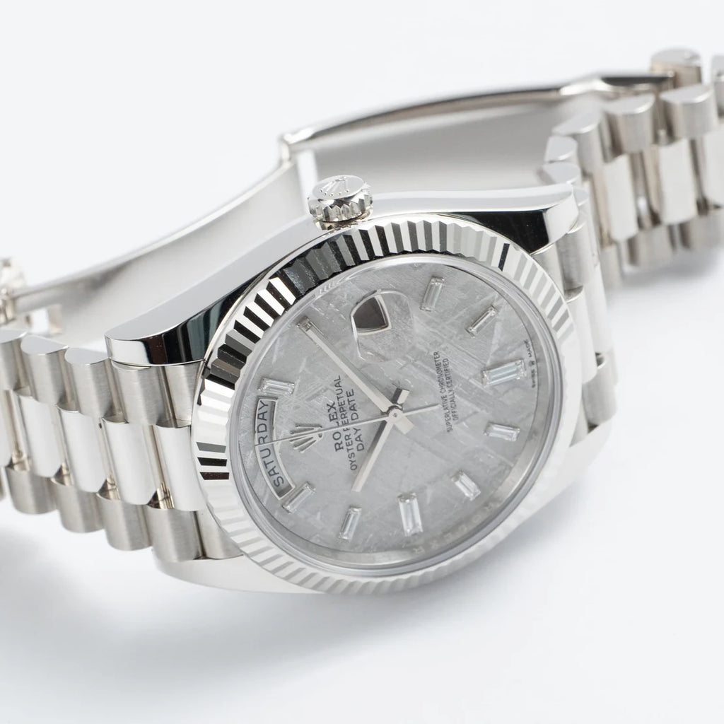 Rolexx  Day-Date  Platinum Meteorite Diamond Baguette Dial