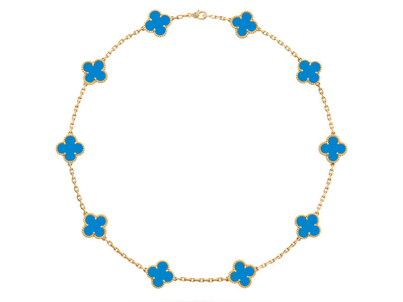COLLIER VINTAGE ALHAMBRA 7 MOTIFS BLEU CIEL