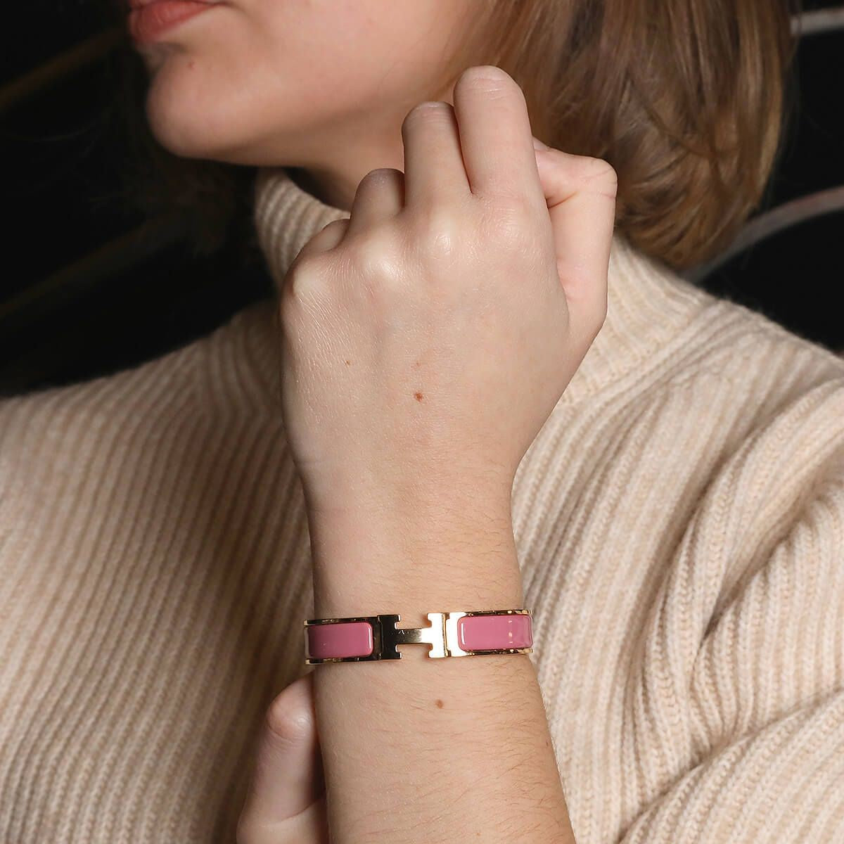 BRACELET HERMES CLIC H ROSE CANDEUR DOREE